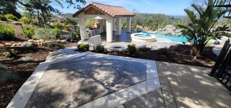 beautiful backyard in northern California with outdoor kitchen and pool
