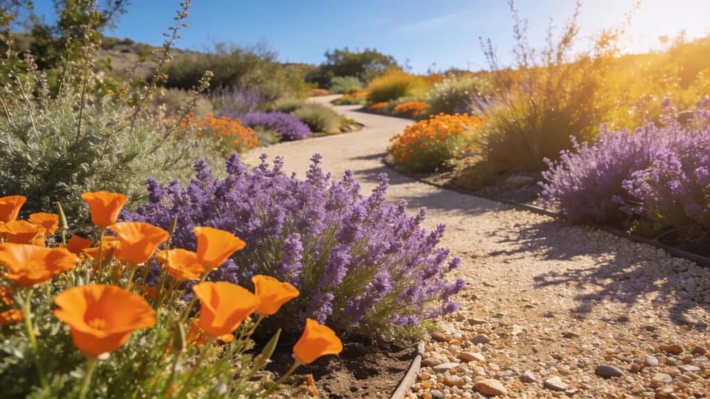 Vibrant xeriscape garden with drought-tolerant plants in El Dorado Hills