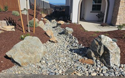 dry creek bed installation in front yard