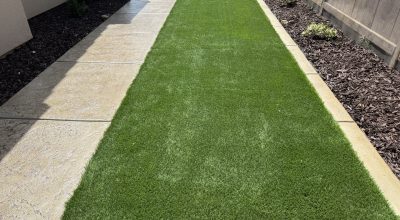 artificial grass installed in backyard